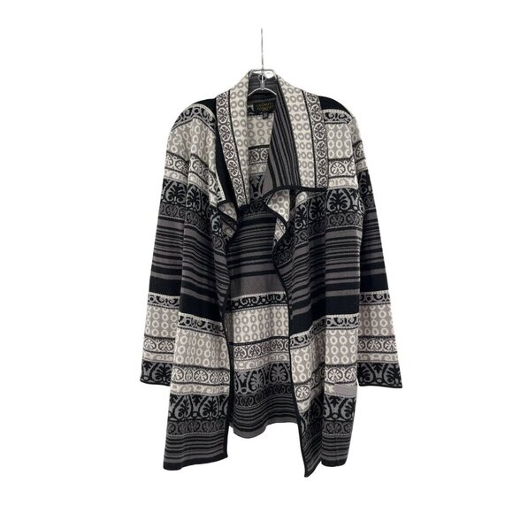 Icelandic Design Womens Wool Blend Cardigan Sweater Medium Gray Black Knit - Picture 1 of 7